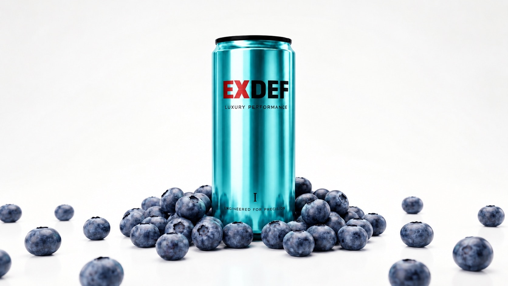 ExDef Bleu Luxe — teal can with blueberries