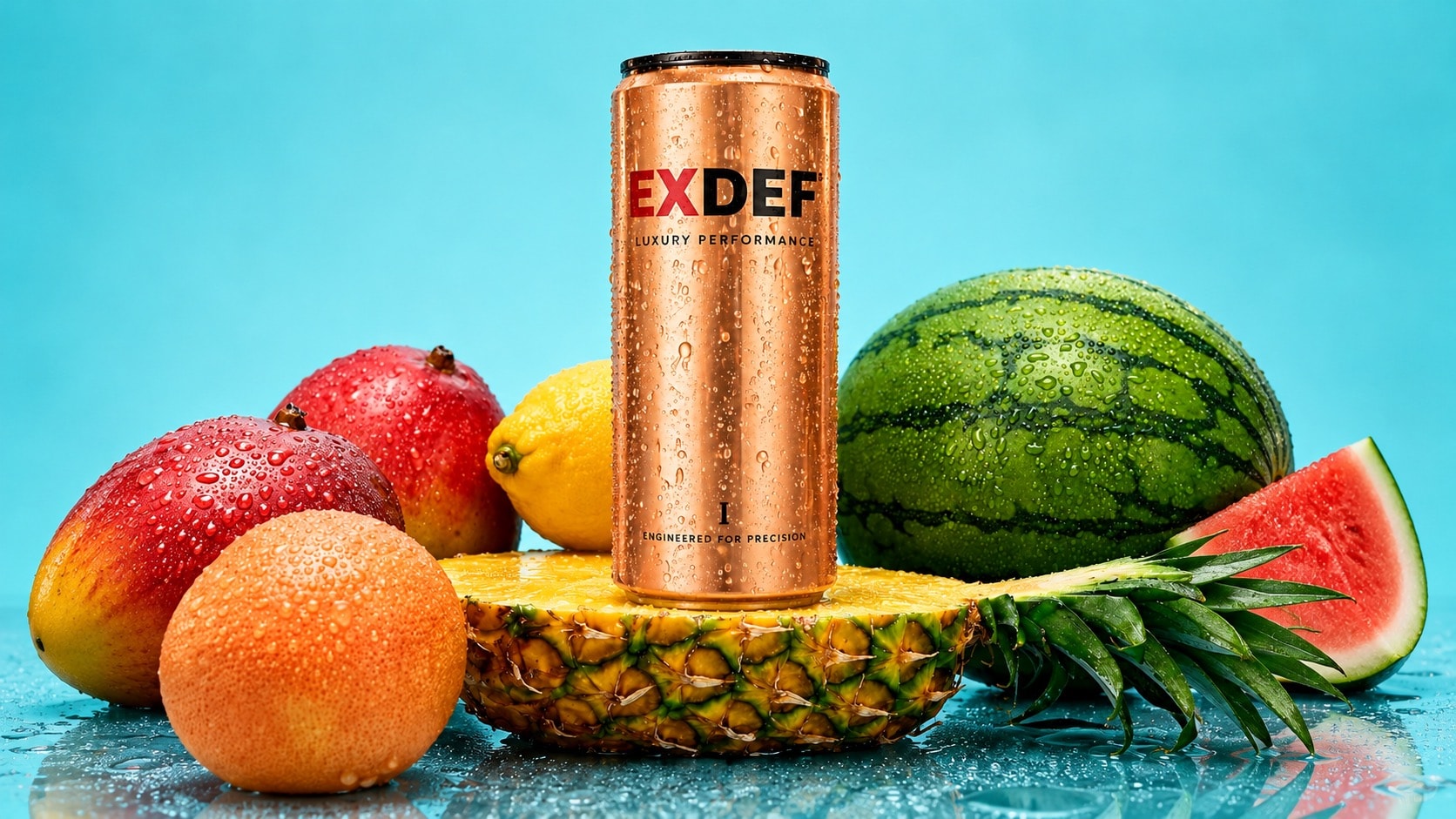 ExDef La Petite Dame — rose gold can with tropical fruits